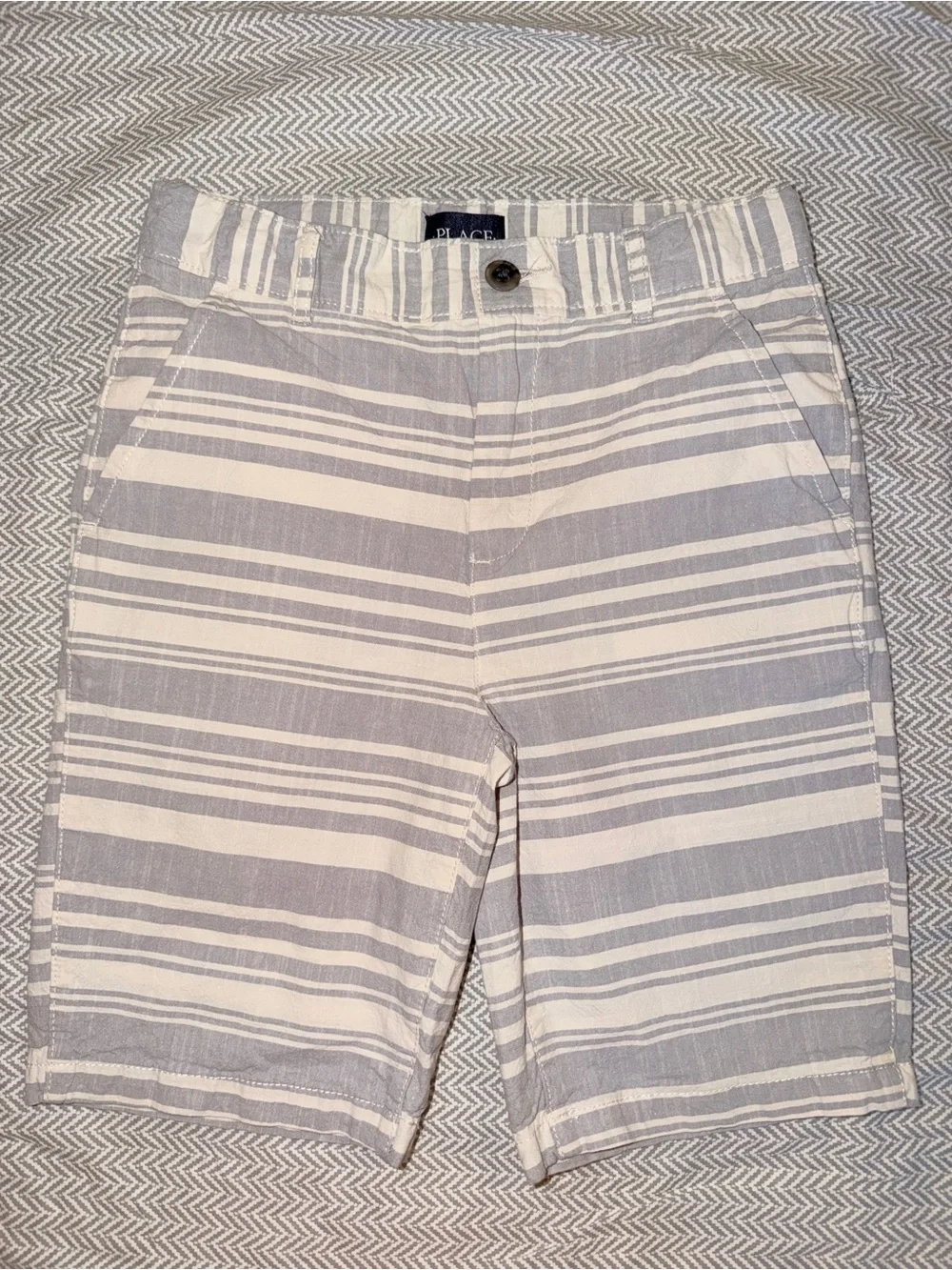 The Children’s Place Boys Gray & White Striped Linen Look Shorts